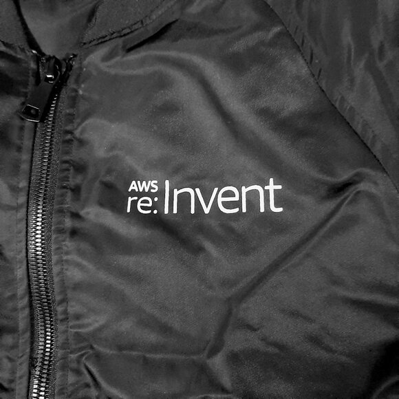 Amazon AWS re:Invent Convention jacket Men's Large Full-Zip Black Satin Bomber - Picture 4 of 9